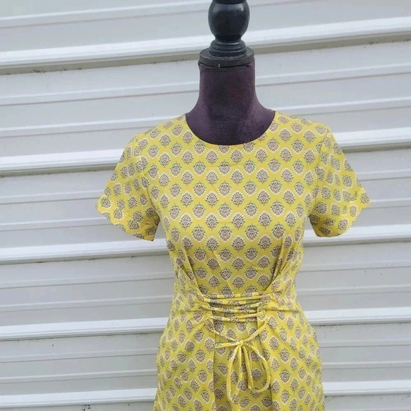 Banana Republic Women's Yellow Floral Paisley Lace Up Aline Dress Short Sz 0 - Picture 16 of 16